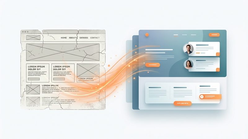Conceptual illustration representing a website redesign and relaunch process